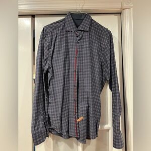 Bugatchi Men's Black and White Checkered Shirt